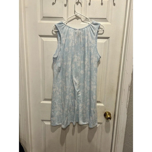 Earth Angels Nightgown Blue White Floral Sleeveless Cotton Knee Length Large - Picture 5 of 7